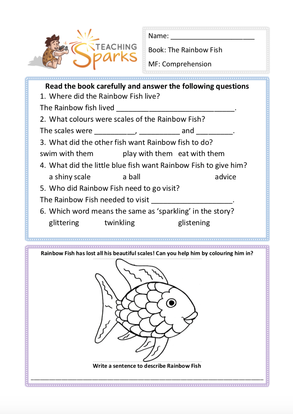 The Rainbow Fish | Reading Resources Year 1 & Year 2 | KS1 Activities
