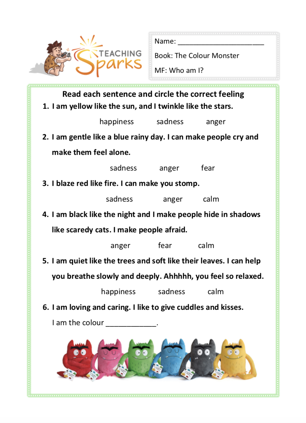 FREE Write the Room Monster Color Words Activity