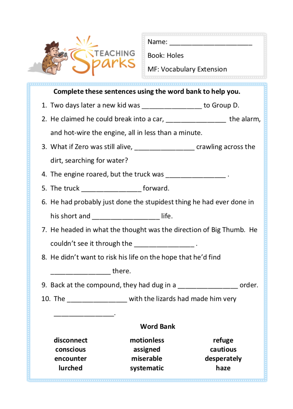 Holes Worksheets - Comprehension Questions - KS2 - Twinkl